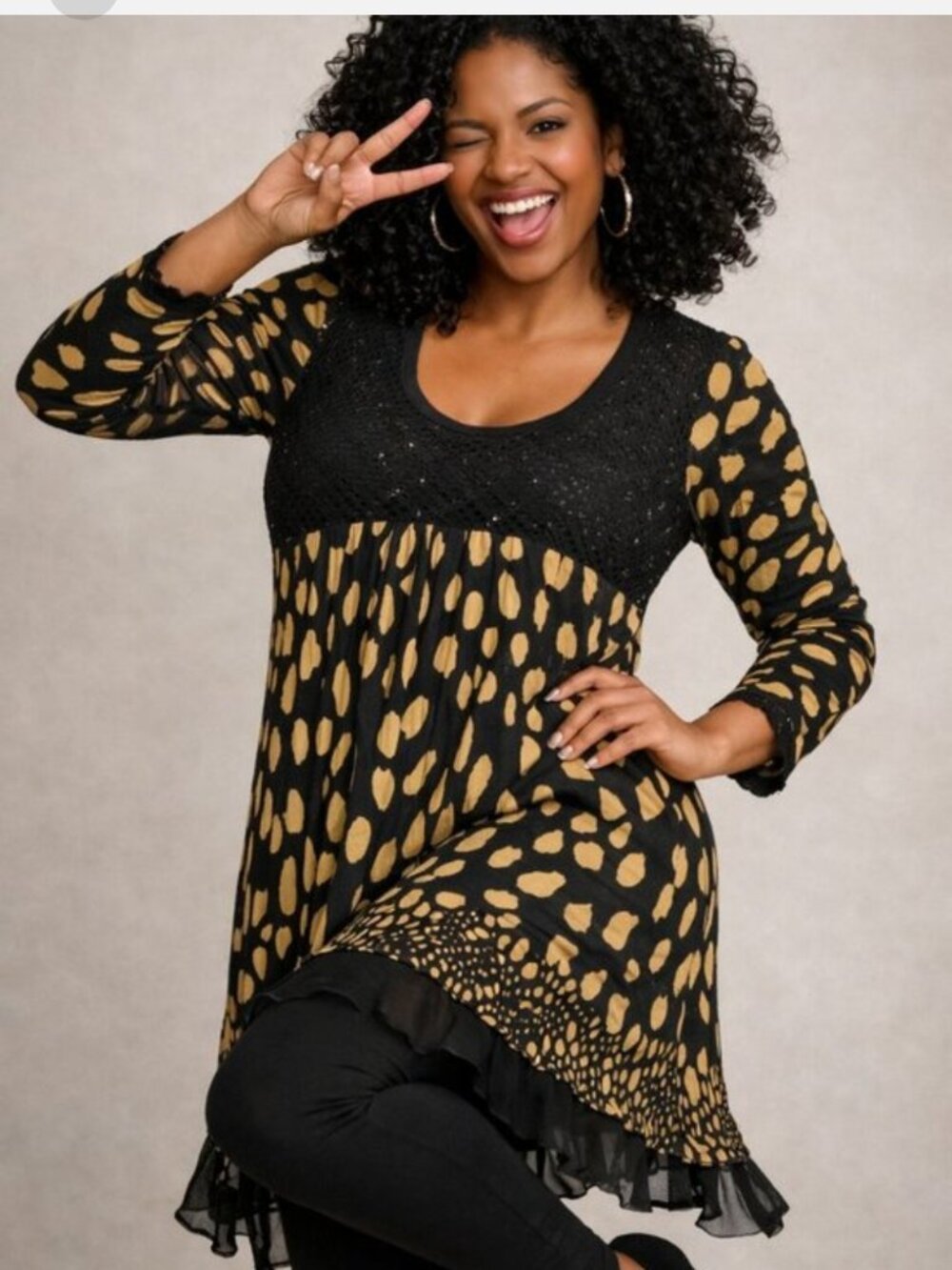 Black and tan sheer animal print flowy dress top